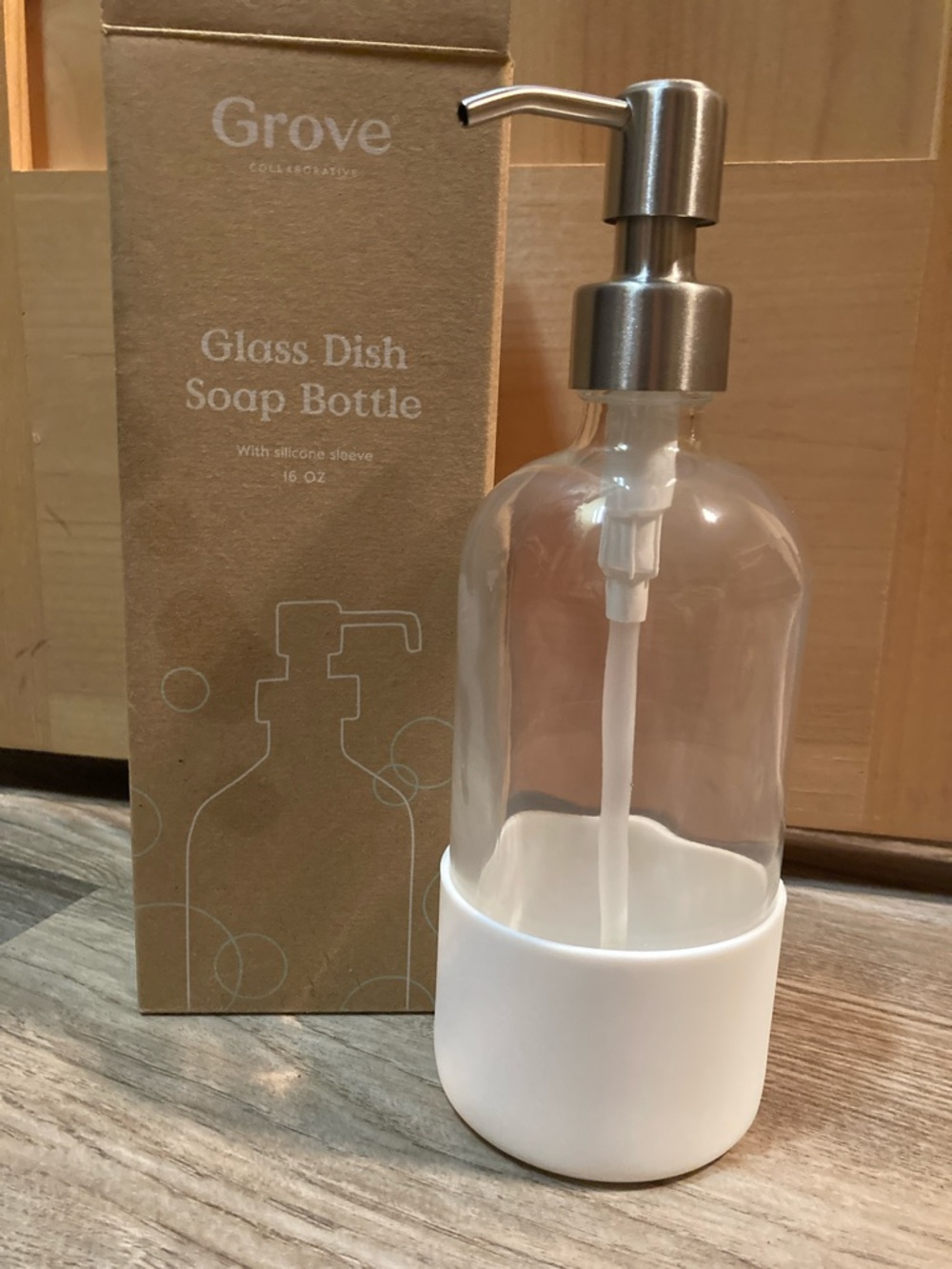 Grove Collaborative Glass Dish Soap Bottle with White Silicone Skeeve